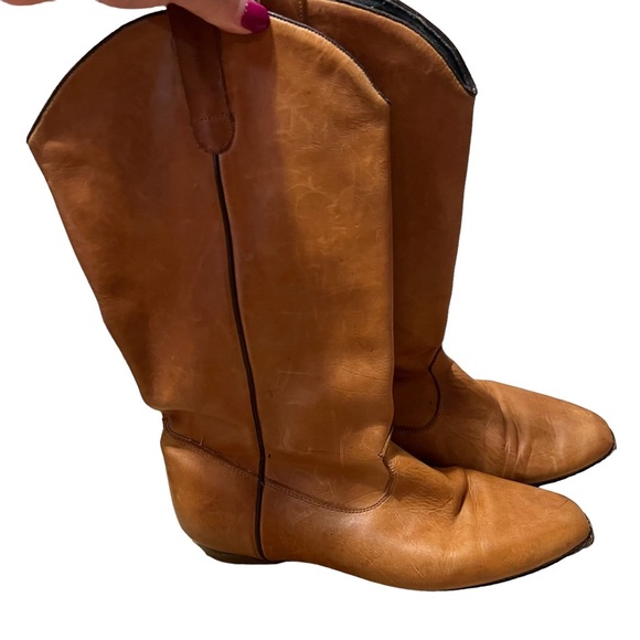 Mens Vintage Leather Cowboy Boots Tan Size 8.5 D - Picture 5 of 10